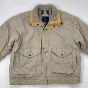 English Squire Bomber Jacket Mens Large Tan Leather Trim Padded Lined Coat 90s